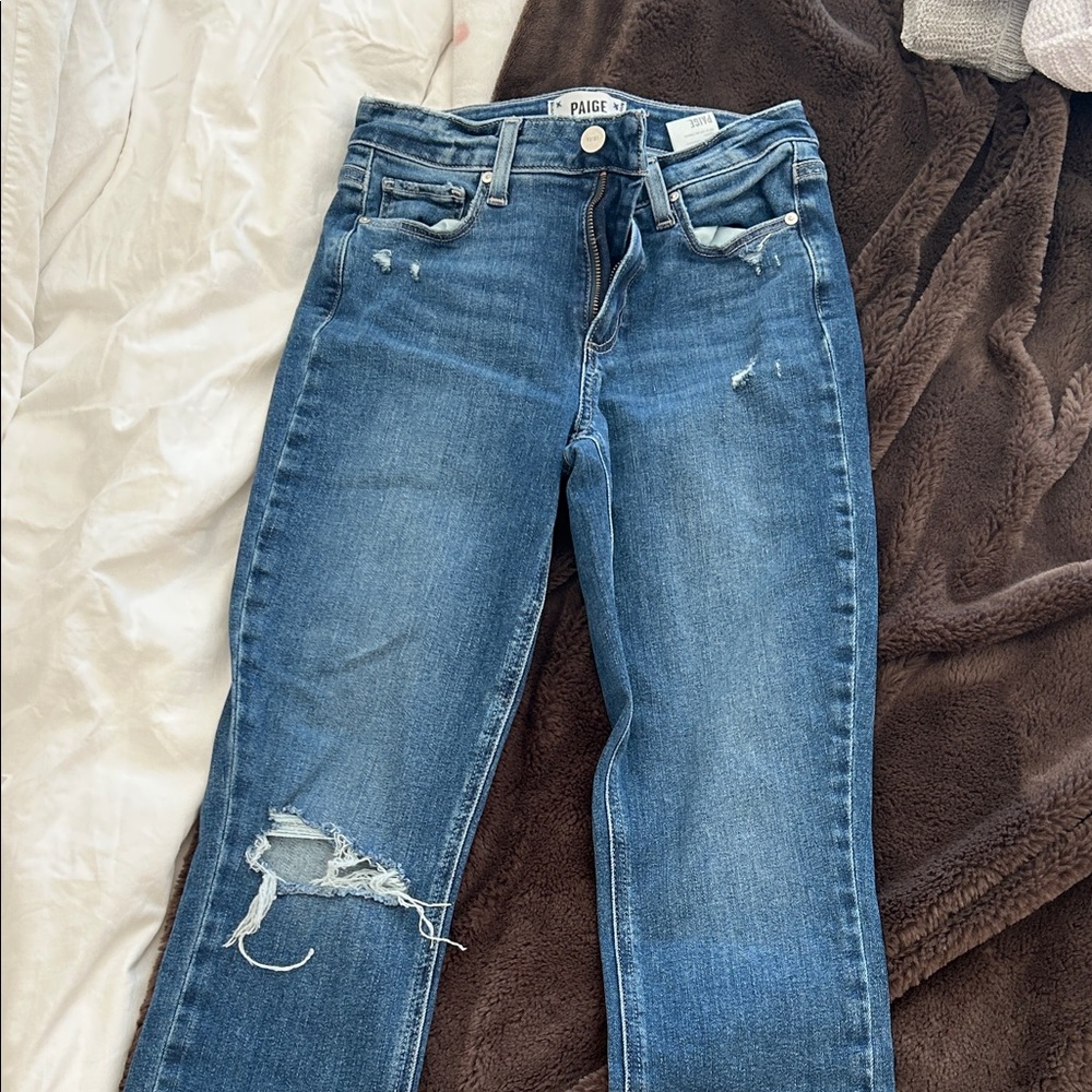 PAIGE Women's Dark Blue Straight Leg Jeans